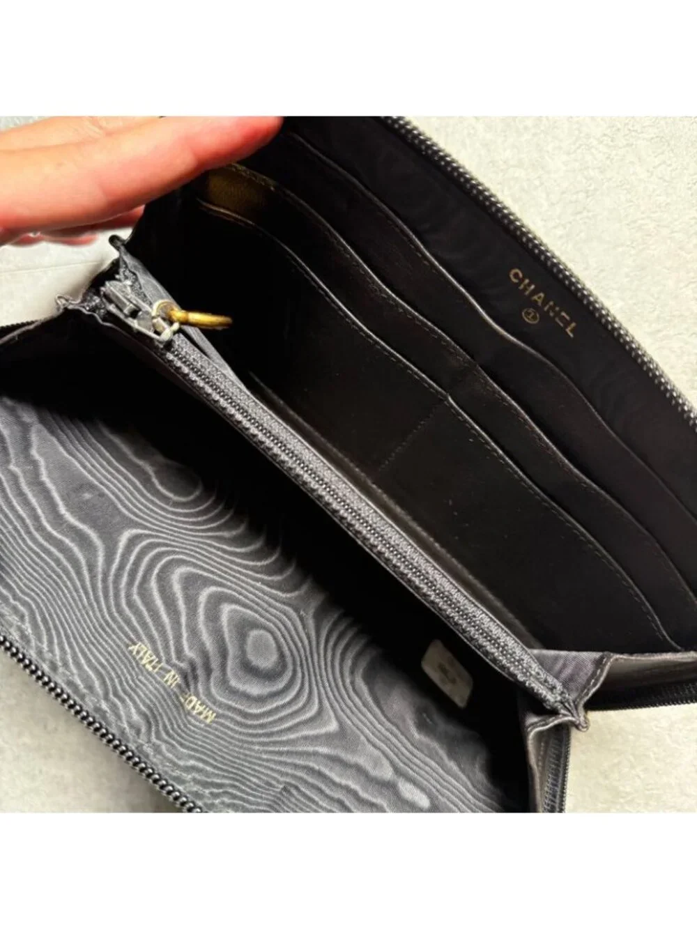 Chanel Round Zipper Long Wallet Coco Patent Leather Decacoco Black